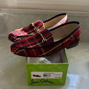 Sam Edelman Lorraine Bit, Red Plaid Loafers, 6.5